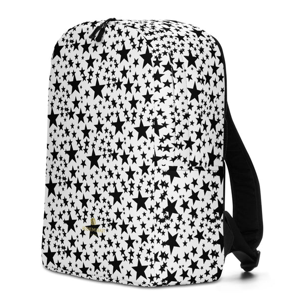 Black Star Pattern White Modern Unisex Designer Minimalist Backpack Bag- Made in EU-Minimalist Backpack-Heidi Kimura Art LLC