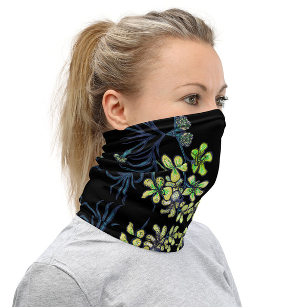Black Yellow Orchids Face Mask, Orchid Flower Floral Print Luxury Premium Quality Cool And Cute One-Size Reusable Washable Scarf Headband Bandana - Made in USA/EU, Face Neck Warmers, Non-Medical Breathable Face Covers, Neck Gaiters  