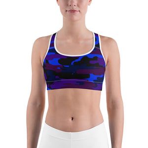 Blue Purple Military Army Print Camo Print Women's Gym Sports Bra - Made in USA/ EU-Sports Bras-White-XS-Heidi Kimura Art LLC