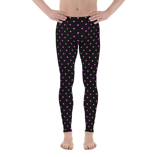 Pink Black Polka Dots Premium Sexy Men's Leggings Hot Pants Meggings-Made in USA/EU-Men's Leggings-XS-Heidi Kimura Art LLC