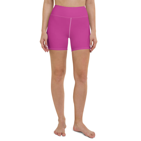 Hot Pink Women's' Yoga Shorts, Sporty Soft Comfy Elastic Tights-Made in USA/EU-Heidi Kimura Art LLC-XS-Heidi Kimura Art LLC Hot Pink Women's Yoga Shorts, Pink Solid Color Premium Quality Women's High Waist Spandex Fitness Workout Yoga Shorts, Yoga Tights, Fashion Gym Quick Drying Short Pants With Pockets - Made in USA/EU (US Size: XS-XL)