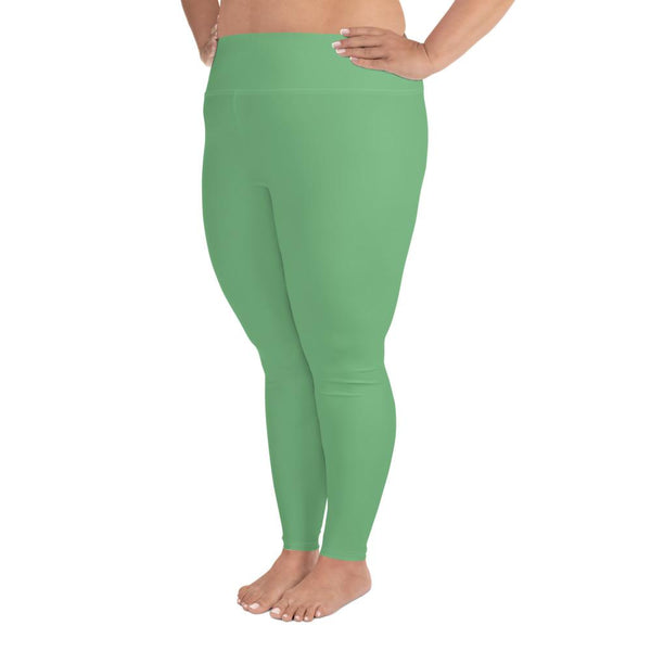 Mint Pastel Green Solid Color Print Best Good Quality Plus Size Leggings- Made in USA/EU-Women's Plus Size Leggings-Heidi Kimura Art LLC