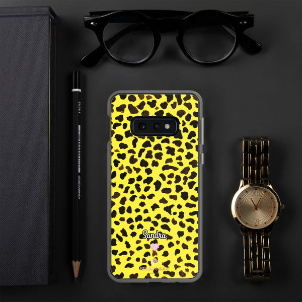 Yellow Leopard Print Samsung Case, Personalized Custom Name Phone Case-Heidi Kimura Art LLC-Samsung Galaxy S10e-Heidi Kimura Art LLC