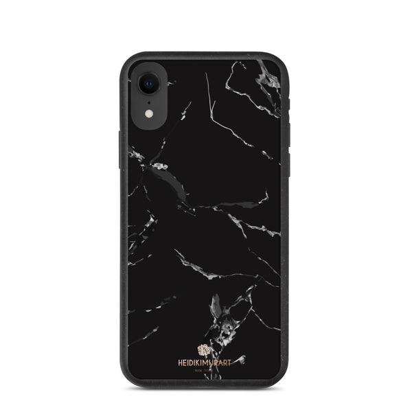 Black Eco-Friendly Phone Case, Marble Print Biodegradable iPhone Case-Heidi Kimura Art LLC-iPhone XR-Heidi Kimura Art LLC