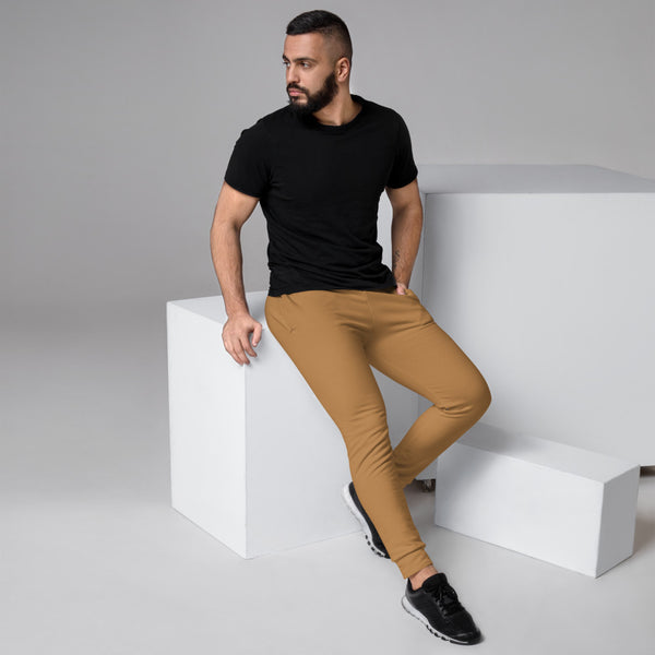 Nude Brown Designer Men's Joggers, Best Pale Brown Solid Color Sweatpants For Men, Modern Slim-Fit Designer Ultra Soft & Comfortable Men's Joggers, Men's Jogger Pants-Made in EU/MX (US Size: XS-3XL)