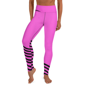 Pink Black Striped Yoga Leggings, Women's Yoga Pants-Made in USA/EU-Heidi Kimura Art LLC-XS-Heidi Kimura Art LLC