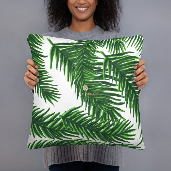 Green White Tropical Palm Leaf Print 20”x12”, 18"x18" Basic Pillow Case - Made in USA-Pillow-18×18-Heidi Kimura Art LLC