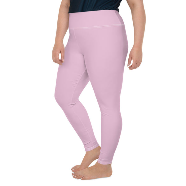 Light Ballet Pink Solid Color Print Women's Pastel Best Plus Size Leggings- Made in USA/EU-Women's Plus Size Leggings-Heidi Kimura Art LLC