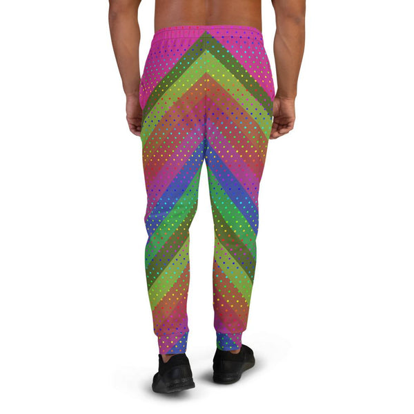 Funky Hot Pink Faded Rainbow Stripe Polka Dots Print Fun Men's Joggers - Made in EU-Men's Joggers-Heidi Kimura Art LLC Pink Rainbow Men's Joggers, Funky Hot Pink Faded Rainbow Stripe Polka Dots Print Rave Party Designer Ultra Soft & Comfortable Men's Joggers, Men's Jogger Pants-Made in EU (US Size: XS-3XL)