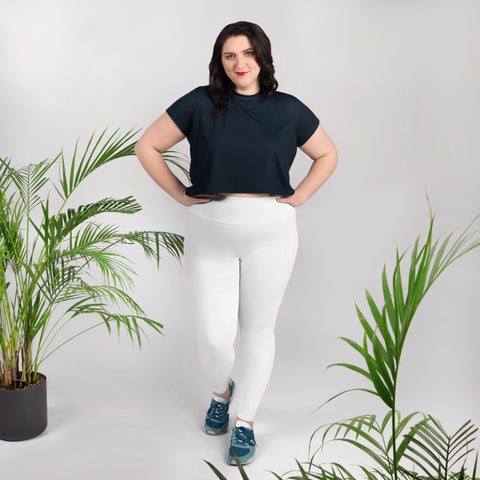 White Color Women's Leggings, Plus Size Long Yoga Pants -Made in USA (US Size: 2XL-6XL)-Women's Plus Size Leggings-2XL-Heidi Kimura Art LLC