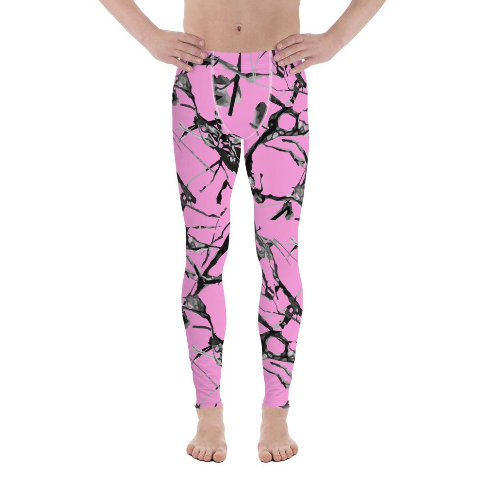 Pink Marble Print Men's Leggings, Abstract Print Premium Meggings Tights- Made in USA/EU-Men's Leggings-XS-Heidi Kimura Art LLC