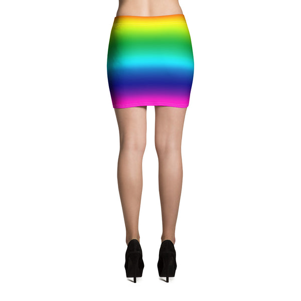 Rainbow Ombre Print Mini Skirt, Gay Pride Rainbow Printed Women's Skirt- Made in USA/EU-Mini Skirt-Heidi Kimura Art LLC