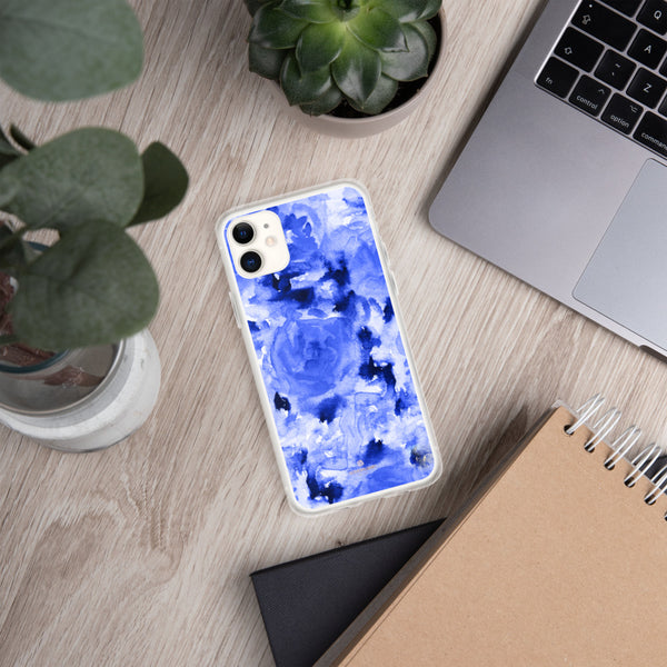 Blue Floral Print iPhone Case, Rose Flower Phone Case-Printed in USA/EU-Heidi Kimura Art LLC-Heidi Kimura Art LLC