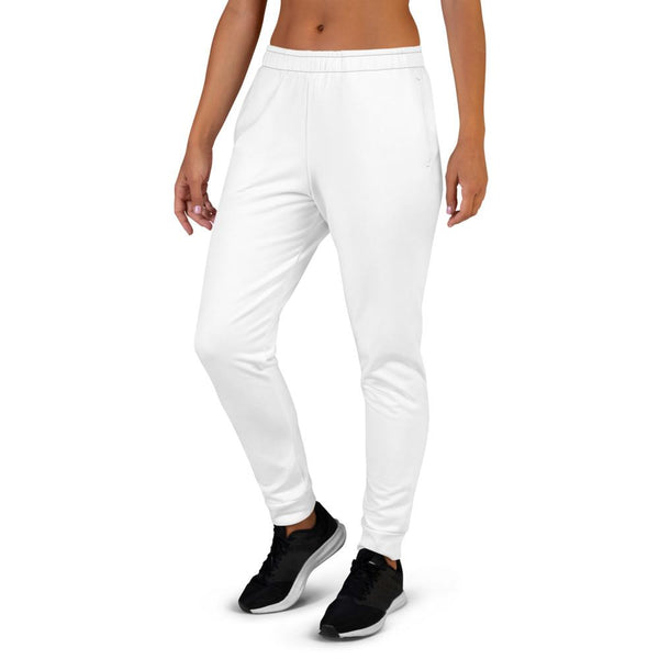White Solid Color Print Designer Women's Slim Fit Sweatpants Best Joggers- Made in EU-Women's Joggers-Heidi Kimura Art LLC White Women's Joggers, White Solid Color Premium Printed Slit Fit Soft Women's Joggers Sweatpants -Made in EU (US Size: XS-3XL) Plus Size Available, Solid Coloured Women's Joggers, Soft Joggers Pants Womens