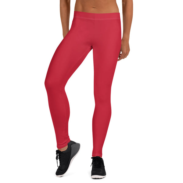 Red Solid Color Women's Leggings, Fashion Casual Tights-Made in USA/EU-Heidi Kimura Art LLC-Heidi Kimura Art LLC