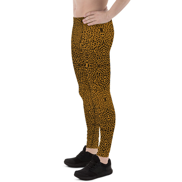 Brown Cheetah Men's Leggings, Animal Print Compression Tights For Men-Made in USA/EU-Heidi Kimura Art LLC-Heidi Kimura Art LLC Brown Cheetah Meggings, Animal Print Premium Elastic Comfy Men's Leggings Fitted Tights Pants - Made in USA/EU (US Size: XS-3XL) Spandex Meggings Men's Workout Gym Tights Leggings, Compression Tights, Kinky Fetish Men Pants