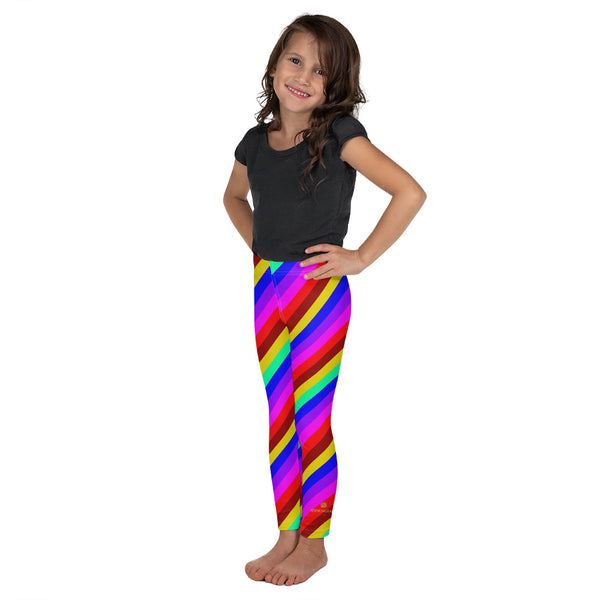 Fun Colorful Bright Diagonal Rainbow Stripe Print Cute Kid's Leggings- Made in USA/EU-Kid's Leggings-Heidi Kimura Art LLC