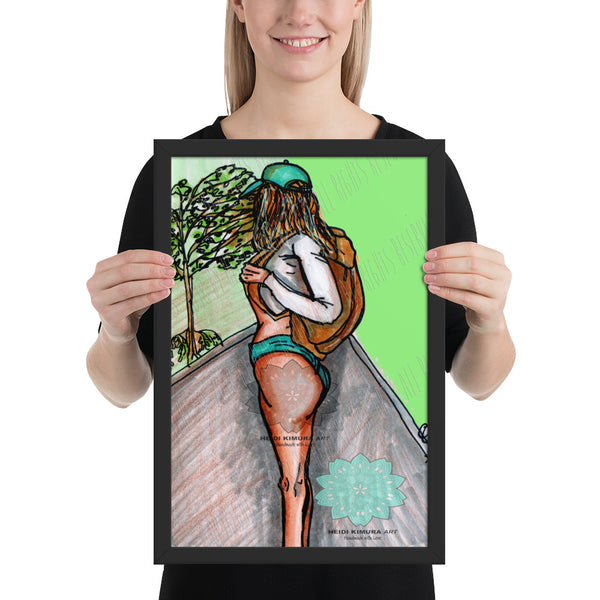 Fitness Girl Hiking in the Woods Fitness Art Framed Poster, Made in USA-Art Print-12×18-Heidi Kimura Art LLC