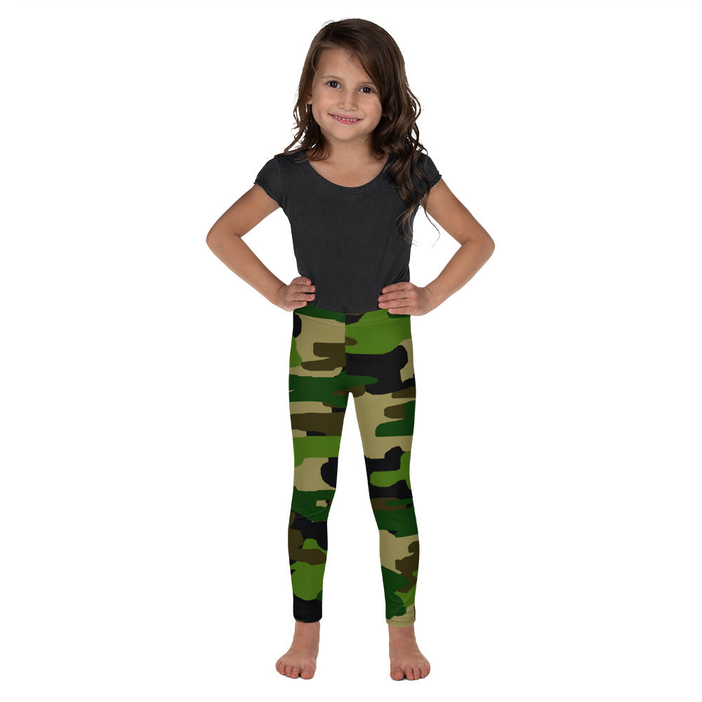 Camouflage Military Print Green Print Kid's/ Girl's Leggings Tights (2T-7) Made in USA/EU-Kid's Leggings-2T-Heidi Kimura Art LLC