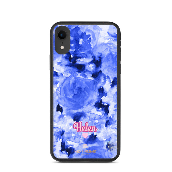 Blue Floral Eco-Friendly Phone Case, Rose Flower Print Biodegradable Phone Case-Heidi Kimura Art LLC-iPhone XR-Heidi Kimura Art LLC