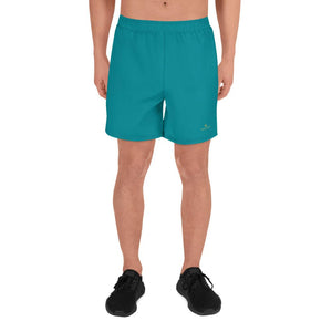 Bright Teal Blue Solid Color Print Premium Men's Athletic Long Shorts - Made in Europe-Men's Long Shorts-XS-Heidi Kimura Art LLC