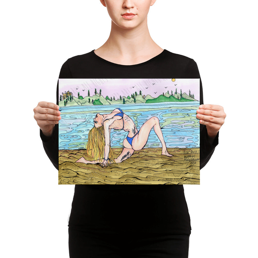 Revolved Crescent Lunge Pose on the Beach Yoga Canvas Art Print - Made in USA-Art Print-Heidi Kimura Art LLC