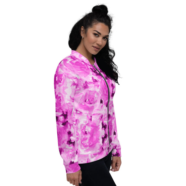 Pink Rose Bomber Jacket, Unisex Jacket For Men or Women-Heidi Kimura Art LLC-Heidi Kimura Art LLC Pink Rose Bomber Jacket, Floral Print Premium Quality Modern Unisex Jacket For Men/Women With Pockets-Made in EU