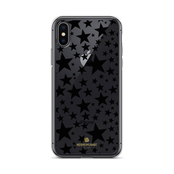 Black Stars Pattern Print Transparent Clear Designer iPhone Phone Case- Made in USA/EU-Phone Case-iPhone X/XS-Heidi Kimura Art LLC