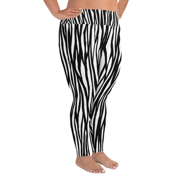 Zebra Animal Print Women's Long Yoga Pants 4-Way Stretch Plus Size Leggings-Women's Plus Size Leggings-Heidi Kimura Art LLC Zebra Plus Size Leggings, Zebra Animal Print Women's Long Yoga Pants High Waist 4-Way Stretch Plus Size Leggings - Made in USA/EU (US Size: 2XL-6XL)