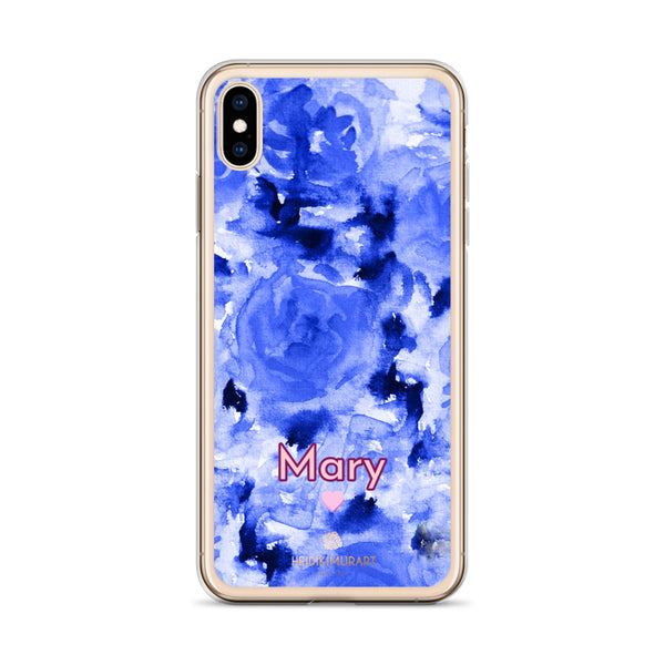 Custom Name Blue Floral iPhone Case, Personalized Phone Case-Heidi Kimura Art LLC-Heidi Kimura Art LLC