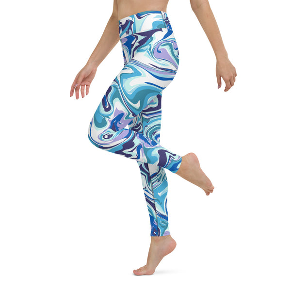 Blue Swirl Yoga Leggings, Abstract Print Women's Tights-Made in USA/EU-Heidi Kimura Art LLC-Heidi Kimura Art LLC