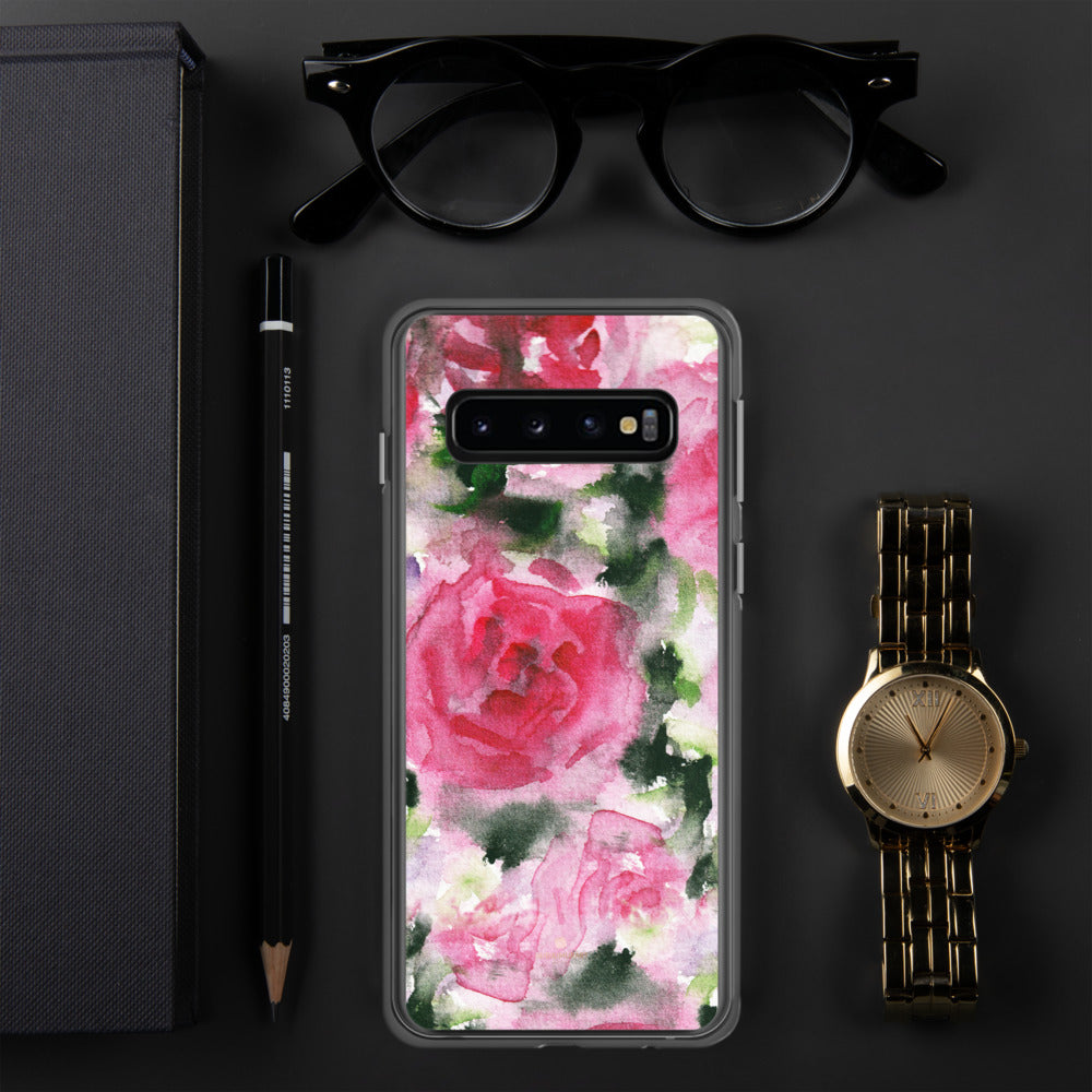 Pink Rose Floral Print Samsung Case, Flower BPA Free Phone Case-Printed in USA/EU-Heidi Kimura Art LLC-Samsung Galaxy S10-Heidi Kimura Art LLC