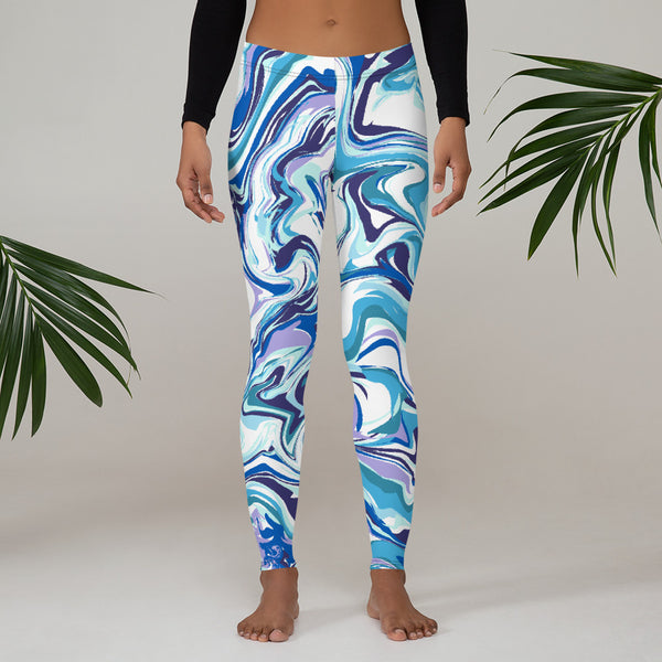 Blue Swirl Women's Casual Leggings, Abstract Print Ladies Tights-Made in USA/EU-Heidi Kimura Art LLC-Heidi Kimura Art LLC