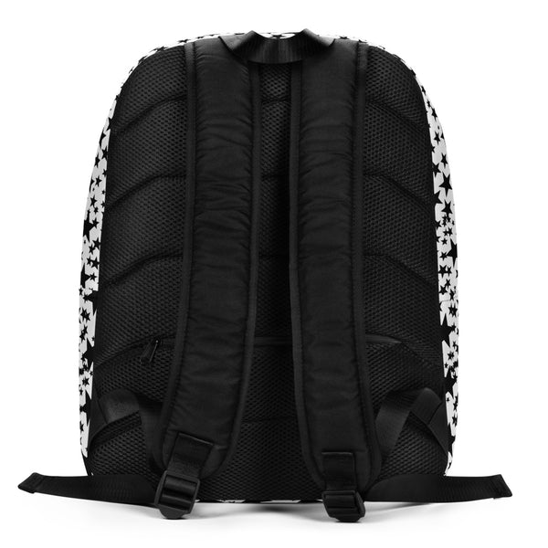 Black Star Pattern White Modern Unisex Designer Minimalist Backpack Bag- Made in EU-Minimalist Backpack-Heidi Kimura Art LLC