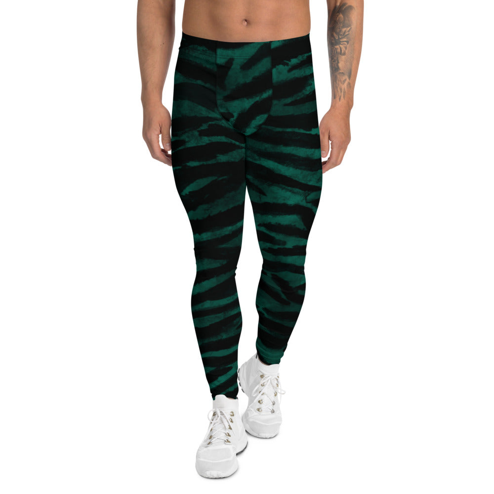 Green Tiger Stripes Men's Leggings-Heidikimurart Limited -XS-Heidi Kimura Art LLC