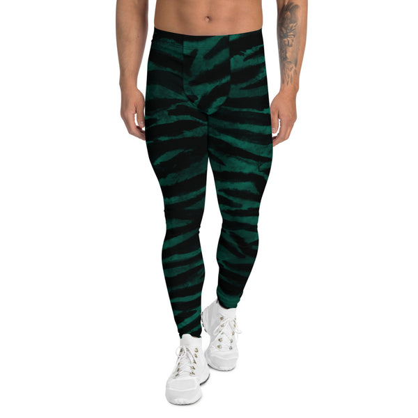 Green Tiger Stripes Men's Leggings-Heidikimurart Limited -XS-Heidi Kimura Art LLC