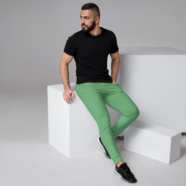 Jade Green Men's Joggers, Solid Pastel Light Green Color Sweatpants For Men, Modern Slim-Fit Designer Ultra Soft & Comfortable Men's Joggers, Men's Jogger Pants-Made in EU/MX (US Size: XS-3XL)