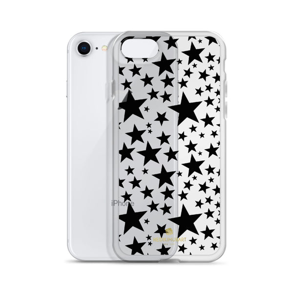 Black Stars Pattern Print Transparent Clear Designer iPhone Phone Case- Made in USA/EU-Phone Case-Heidi Kimura Art LLC