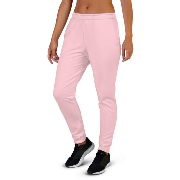 Light Pink Solid Color Print Designer Women's Joggers Slim Fit Sweatpants-Made in EU-Women's Joggers-Heidi Kimura Art LLC Light Pink Women's Joggers, Light Ballet Pink Solid Pastel Color Premium Printed Slit Fit Soft Women's Joggers Sweatpants -Made in EU (US Size: XS-3XL) Plus Size Available, Solid Coloured Women's Joggers, Soft Joggers Pants Womens