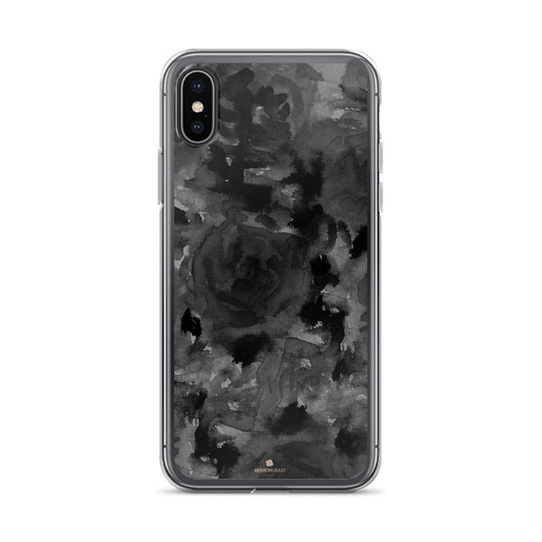 Gray Floral Print iPhone Case, Abstract Rose Floral Print iPhone Cellphone Phone Case-Phone Case-iPhone X-Heidi Kimura Art LLC
