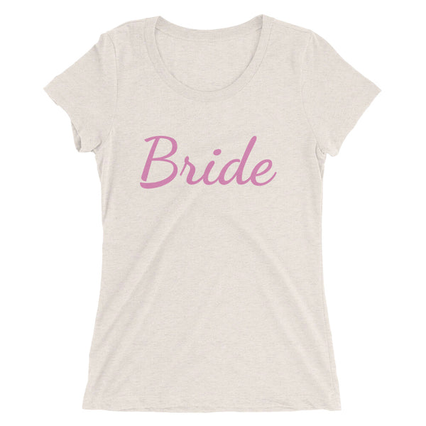 Bride/ Customizable Text Premium Ladies' Short Sleeve T-Shirt (US Size: S-2XL)-Women's T-Shirt-Oatmeal Triblend-S-Heidi Kimura Art LLC