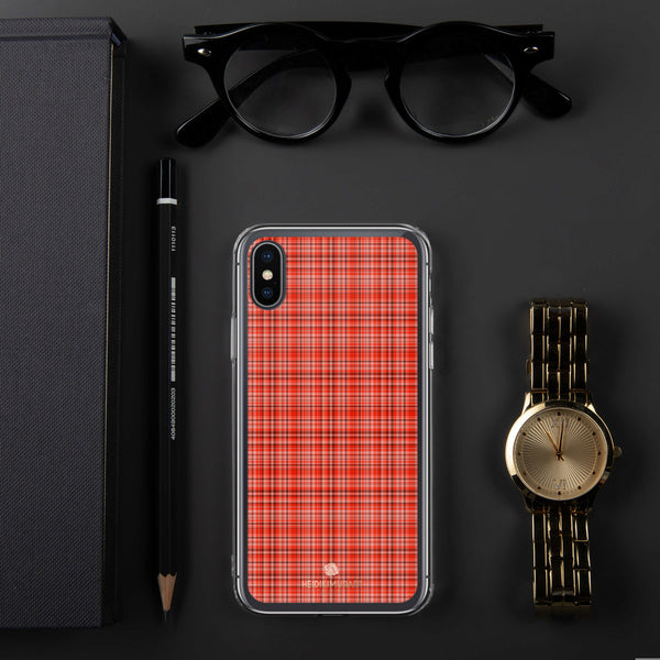 Red Plaid Print iPhone Case, Tartan Print Phone Case-Printed in USA/EU-Heidi Kimura Art LLC-iPhone X/XS-Heidi Kimura Art LLC