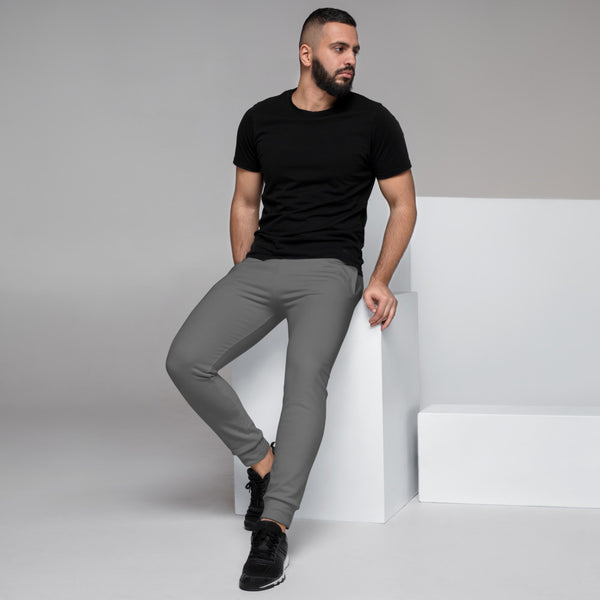 Grey Designer Men's Joggers, Best Gray Solid Color Sweatpants For Men, Modern Slim-Fit Designer Ultra Soft & Comfortable Men's Joggers, Men's Jogger Pants-Made in EU/MX (US Size: XS-3XL)