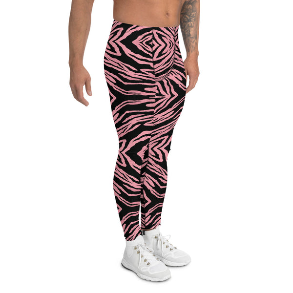 Pink Striped Men's Leggings, Animal Print Meggings-Made in USA/EU-Heidi Kimura Art LLC-Heidi Kimura Art LLC