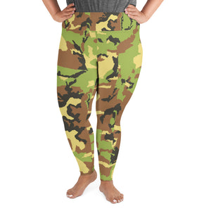 Green Camo Print Plus Size Leggings, Adventurer's Camouflage Army Tights- Made in USA/ EU-Women's Plus Size Leggings-2XL-Heidi Kimura Art LLC