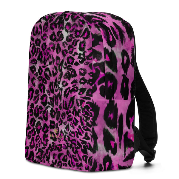 Pink Leopard Animal Print Designer Minimalist Backpack Travel Bag Carry On- Made in EU-Minimalist Backpack-Heidi Kimura Art LLC