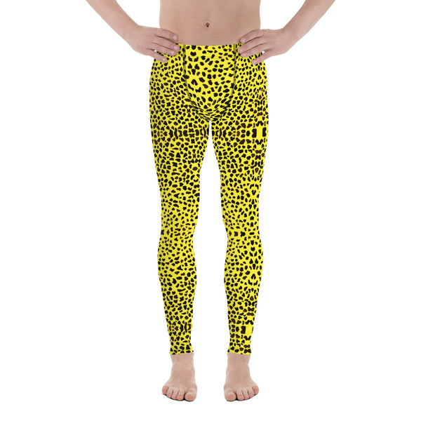 Yellow Leopard Print Men's Leggings-Heidi Kimura Art LLC-Heidi Kimura Art LLC Yellow Leopard Print Men's Leggings, Cheetah Designer Animal Print Men's Leggings Tights Pants - Made in USA/EU (US Size: XS-3XL)Sexy Meggings Men's Workout Gym Tights Leggings