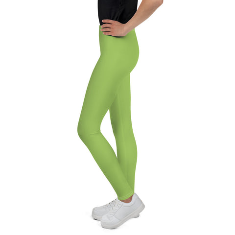 Light Green Solid Color Premium Youth Leggings Gym Sports Tights - Made in USA/EU-Youth's Leggings-Heidi Kimura Art LLC
