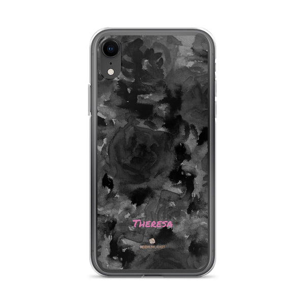 Personalized Black Floral iPhone Case, Abstract Watercolor Phone Case- Printed in USA/EU-Heidi Kimura Art LLC-iPhone XR-Heidi Kimura Art LLC