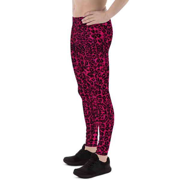 Hot Pink Leopard Meggings, Animal Print Premium Men's Leggings-Made in USA/EU-Heidi Kimura Art LLC-Heidi Kimura Art LLC Hot Pink Leopard Meggings, Animal Print Premium Classic Elastic Comfy Men's Leggings Fitted Tights Pants - Made in USA/EU (US Size: XS-3XL) Spandex Meggings Men's Workout Gym Tights Leggings, Compression Tights, Kinky Fetish Men Pants
